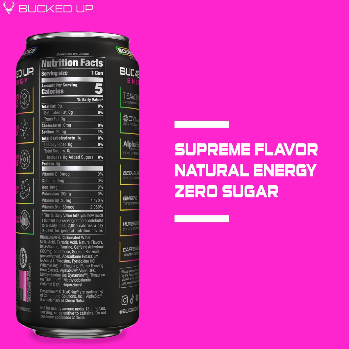 Bucked Up Sour Bucks 300mg glass refresh suggests a post-workout pick-me-up.