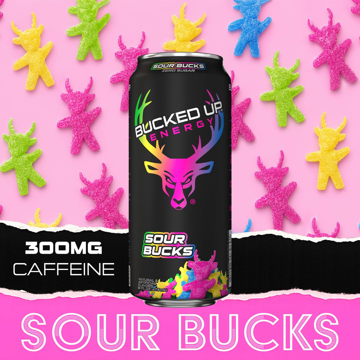 Bucked Up Sour Bucks 300mg store display indicates convenient bulk purchase.