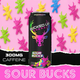 Bucked Up Sour Bucks 300mg store display indicates convenient bulk purchase.
