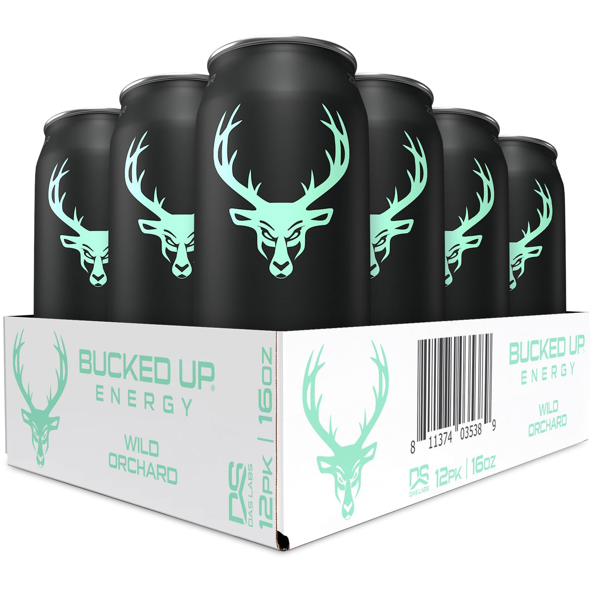 Bucked Up Wild Orchard cans stacked for energy on the go.