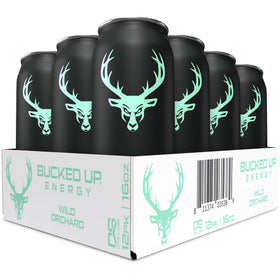 Bucked Up Wild Orchard cans stacked for energy on the go.