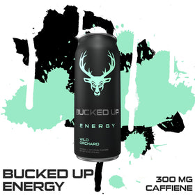 Bucked Up Wild Orchard energy burst from caffeine in a 16 oz can.