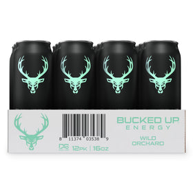 Bucked Up Wild Orchard label close-up highlighting flavor branding.