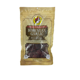 Buc-ee's Bohemian Garlic Beef Jerky pack showing bold garlic flavor for on-the-go snacking.