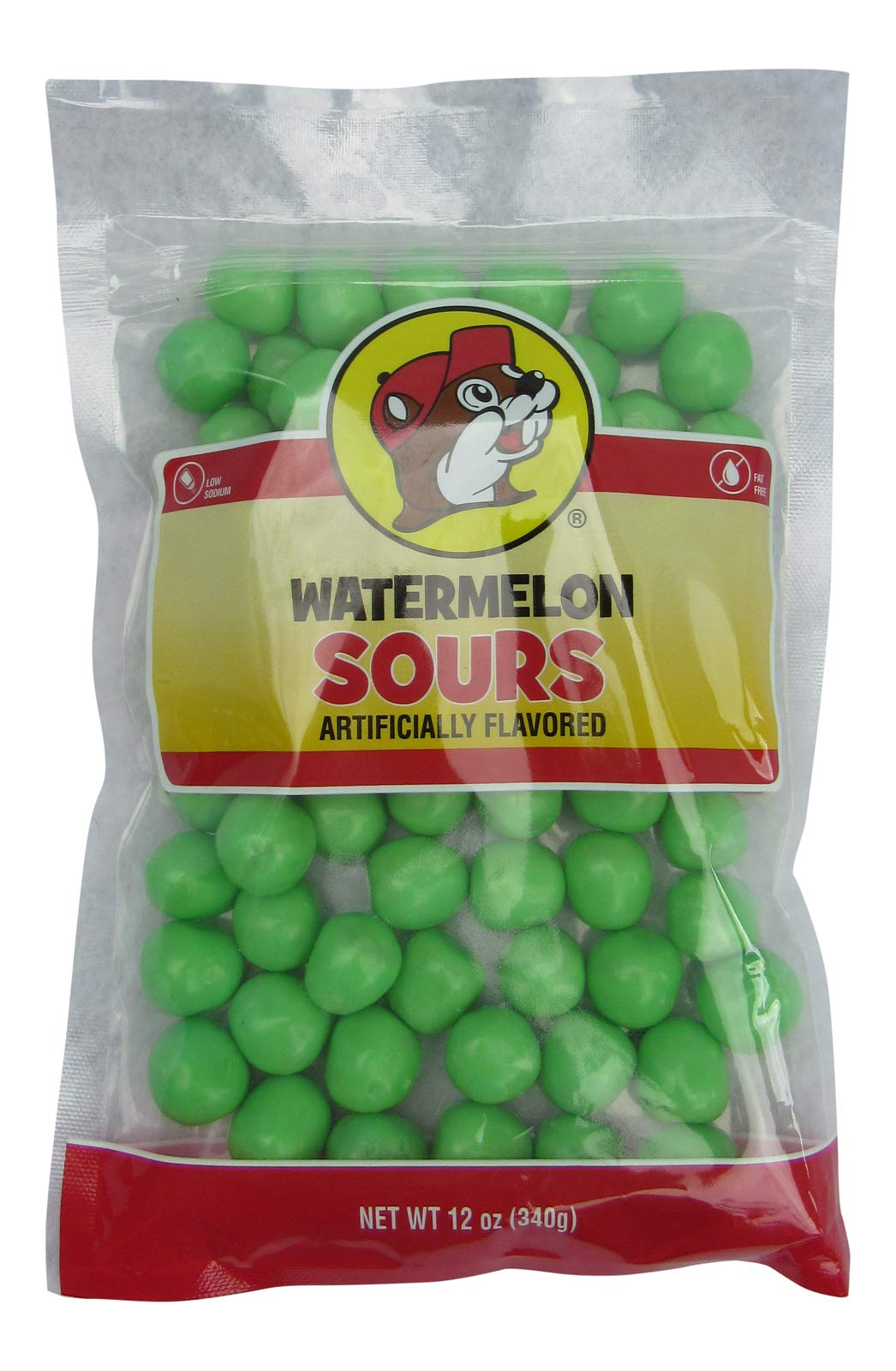 Buc-ee's Watermelon Sours candy bag; vibrant bites ideal for sharing on road trips