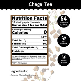 Buddha Teas Chaga Tea cup with steam for calm focus.