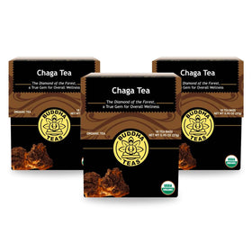 Buddha Teas Chaga Tea pack: organic blend for daily wellness.