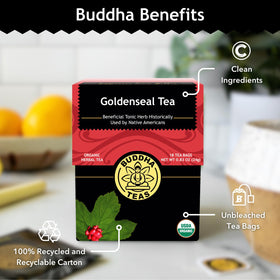Buddha Teas Goldenseal tea steeping for a caffeine-free ritual.