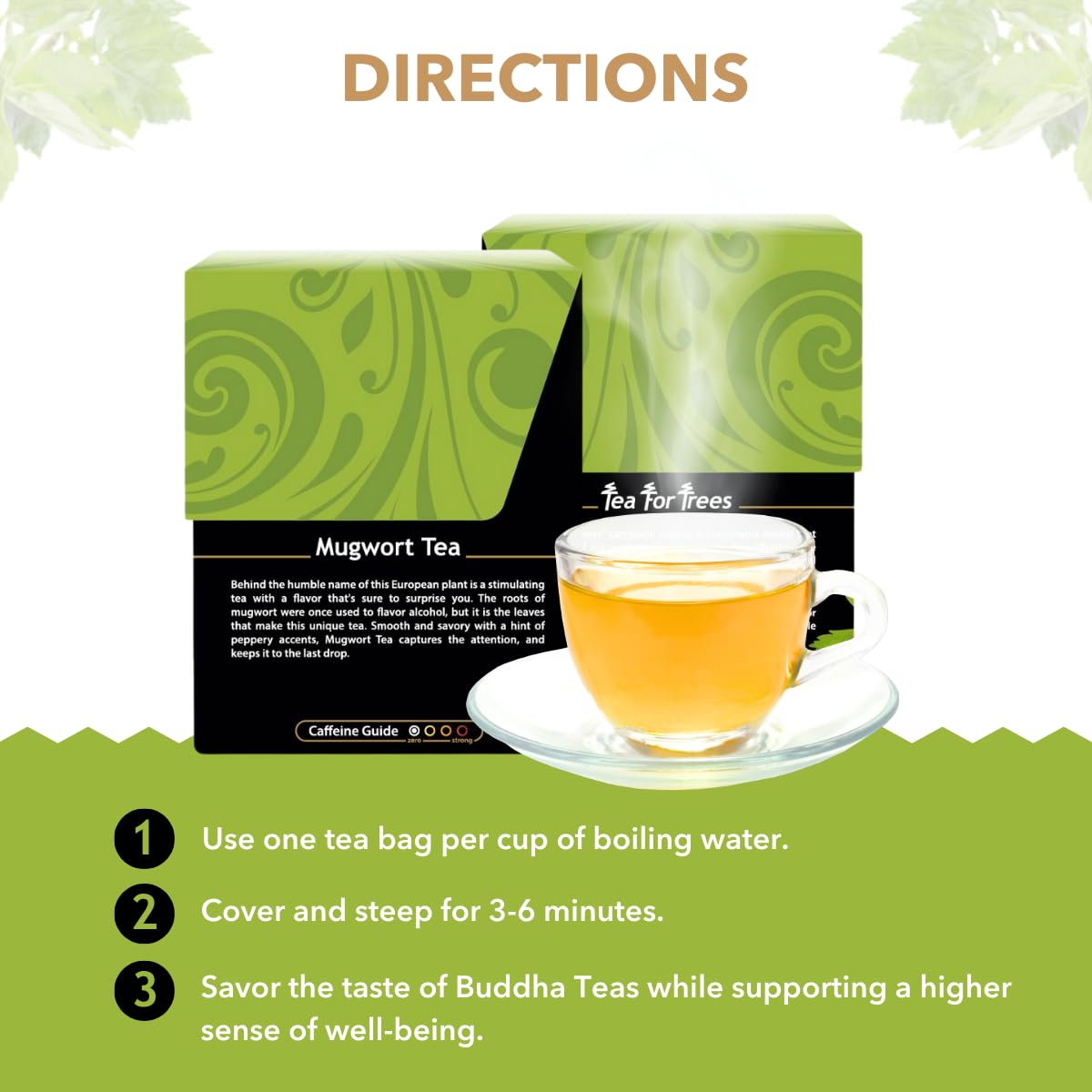 Buddha Teas Mugwort leaves closeup highlights natural, single-ingredient quality