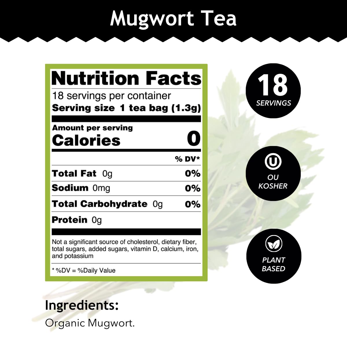 Buddha Teas Mugwort Tea cup with steam suggests relaxing moments and digestive comfort