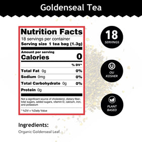 Buddha Teas Goldenseal Tea bag close-up showing natural leaf quality.