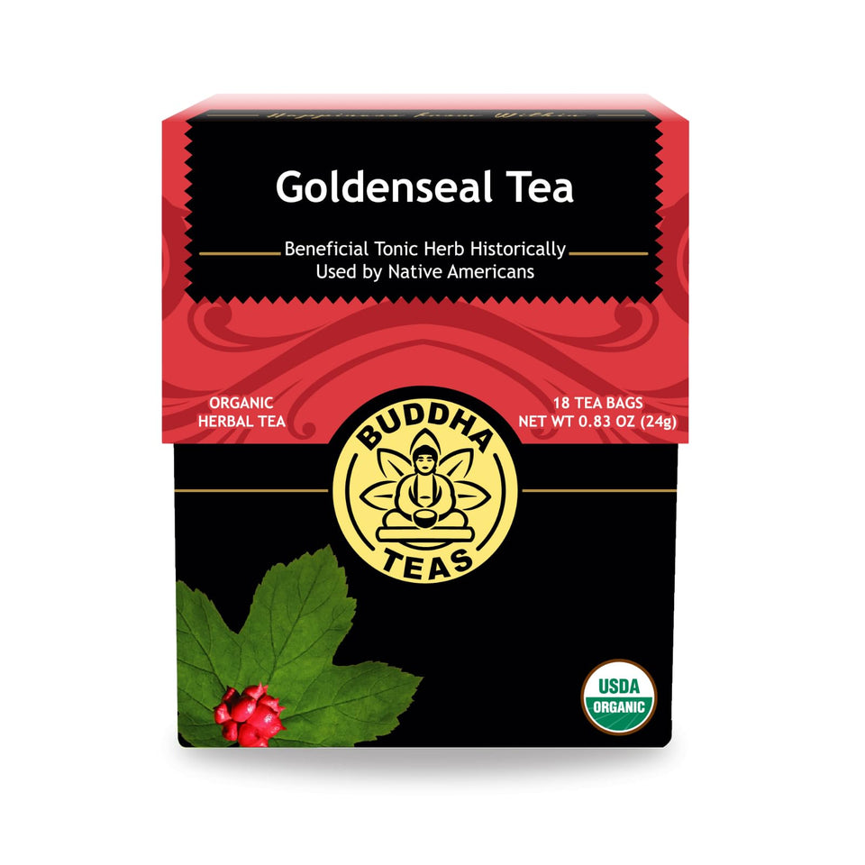 Buddha Teas Organic Goldenseal Tea pack of 18 bleach-free tea bags.