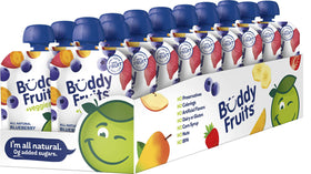 Buddy Fruits blueberry-sweet-potato applesauce pouch for on-the-go snacking