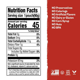 Buddy Fruits no preservatives or colorings, pure fruit flavor experience.