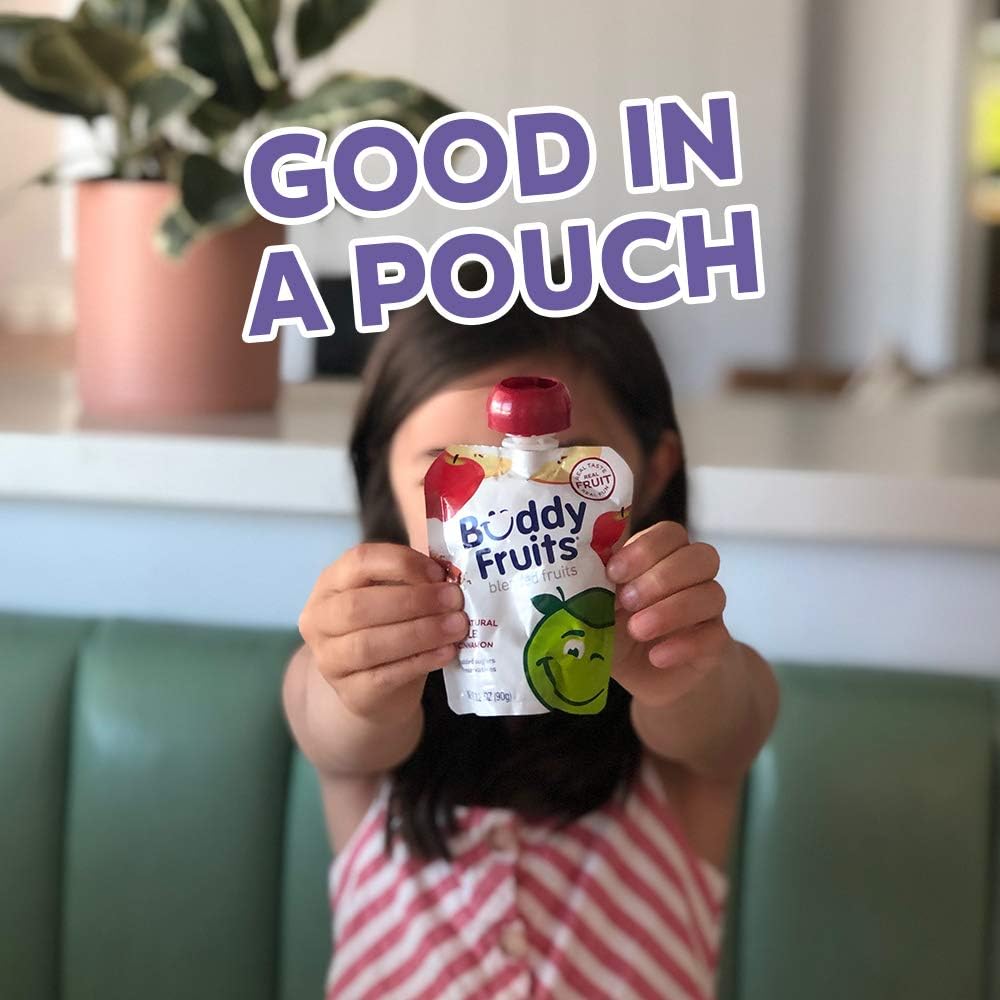 Travel-friendly 3.2oz pouch designed for on-the-go snacking with Buddy Fruits.