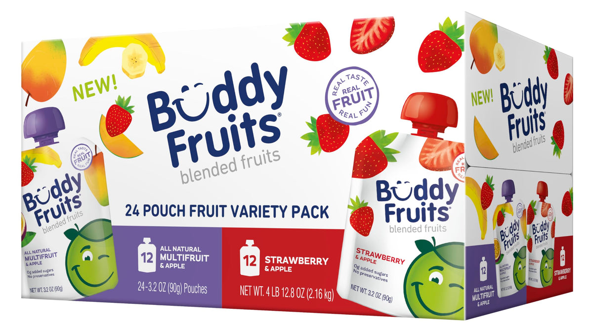 Buddy Fruits pure blended fruit snack pack for on-the-go healthy munching.