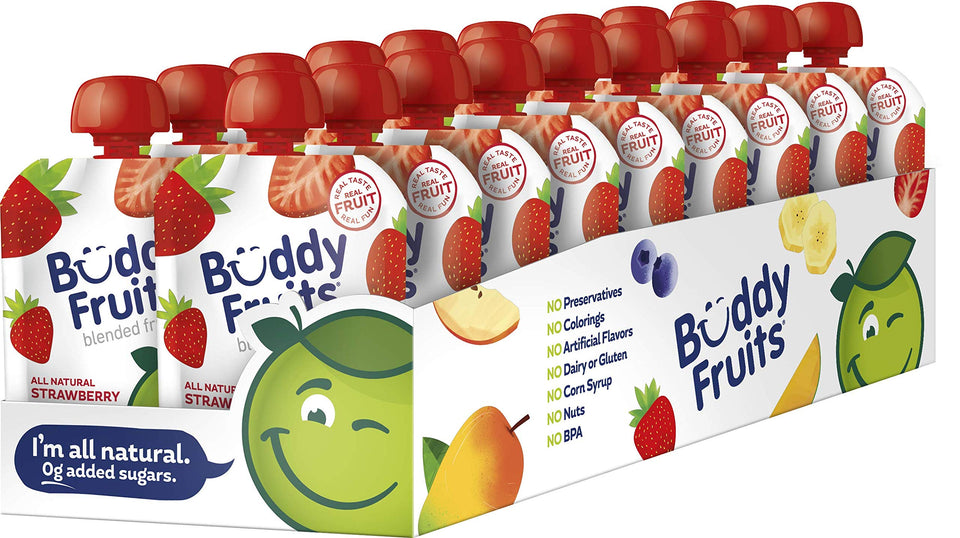 Buddy Fruits Snacks To Go strawberry applesauce pouch, ideal for on-the-go snacking and kids' lunchboxes