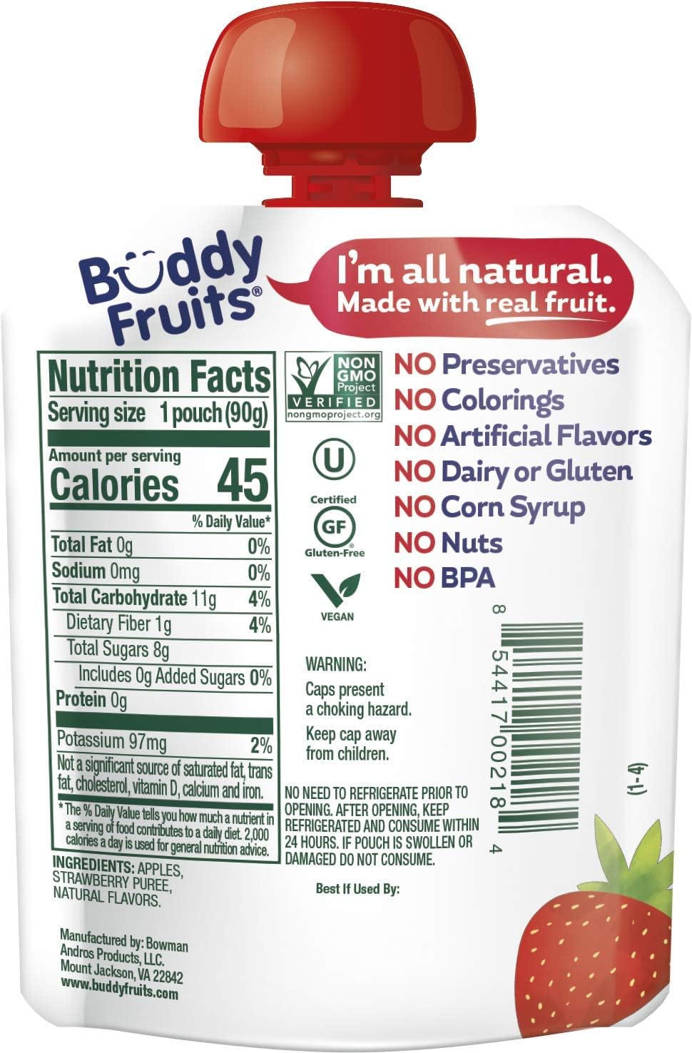 Buddy Fruits Snacks To Go unsweetened applesauce pouch, perfect for no-added-sugar fruit snack
