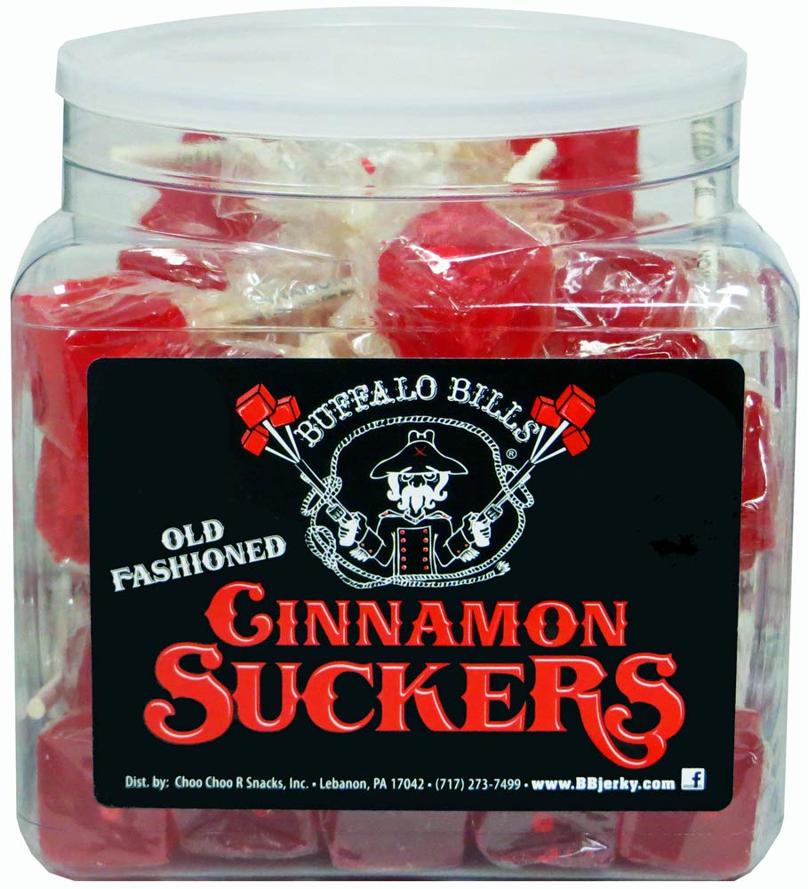 Buffalo Bills Cinnamon Suckers close-up, vibrant red flavor for nostalgic snacking.