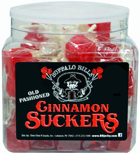 Buffalo Bills Cinnamon Suckers close-up, vibrant red flavor for nostalgic snacking.