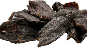 Buffalo Bills hickory beef jerky piece close-up, great for game day fuel