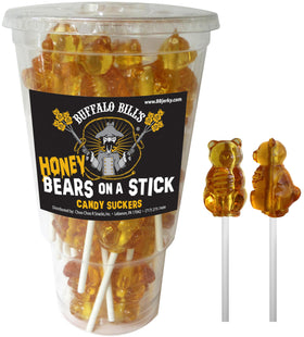 Buffalo Bills Honey Bears on a Stick with 24 wrapped cups for party decor.