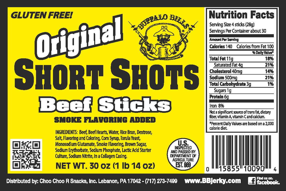 Buffalo Bills Short Shots made in USA label highlighting US-raised beef quality
