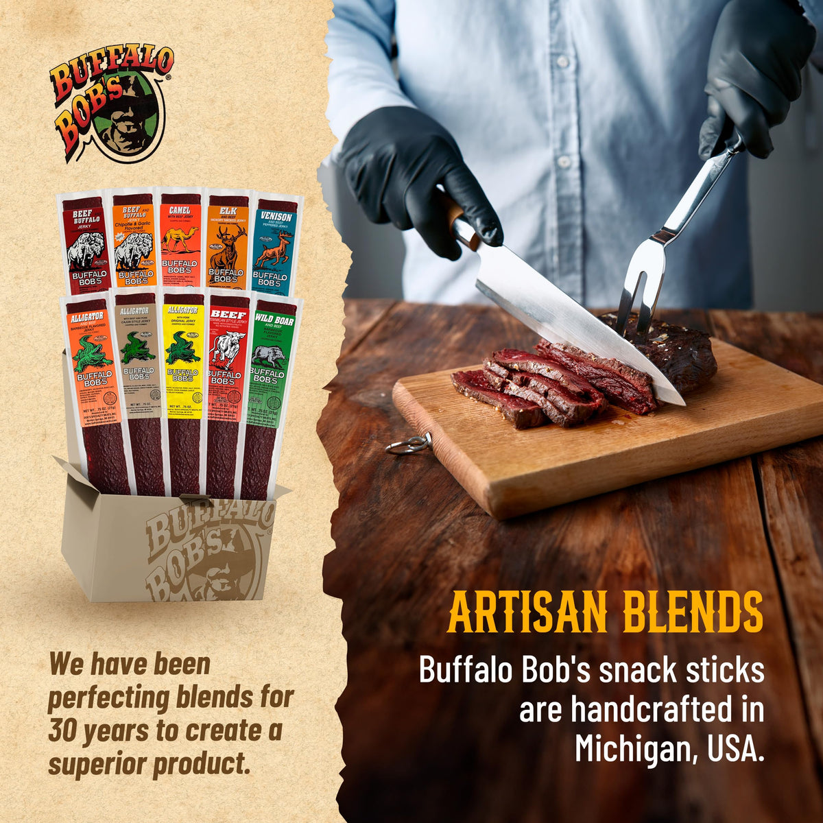 Buffalo Bob's Exotic Jerky beef-pemmican blends traditional texture with portable energy.