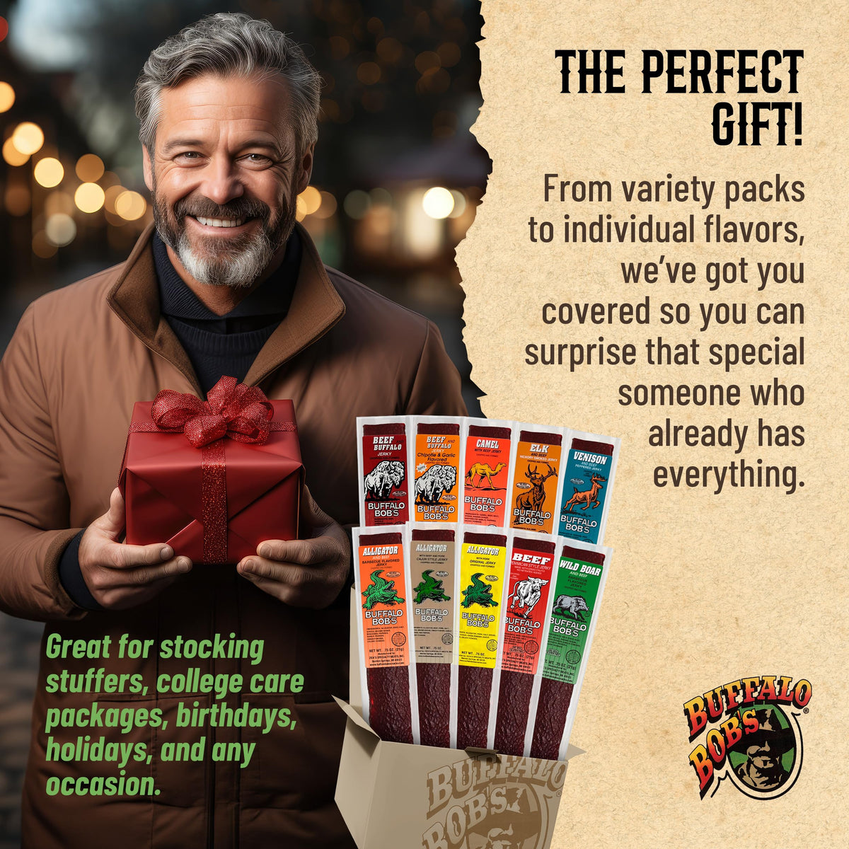 Buffalo Bob's Exotic Jerky elk-hickory-smoked delivers rich aroma for trail snacks.