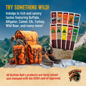 Buffalo Bob's Exotic Jerky venison-beef-pepper brings sharp bite for weekend hikes.
