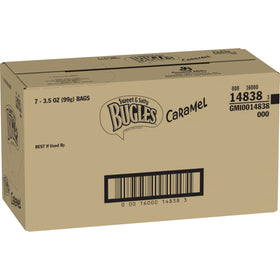 Bugles caramel snacks crispy coating close-up highlights caramel glaze.