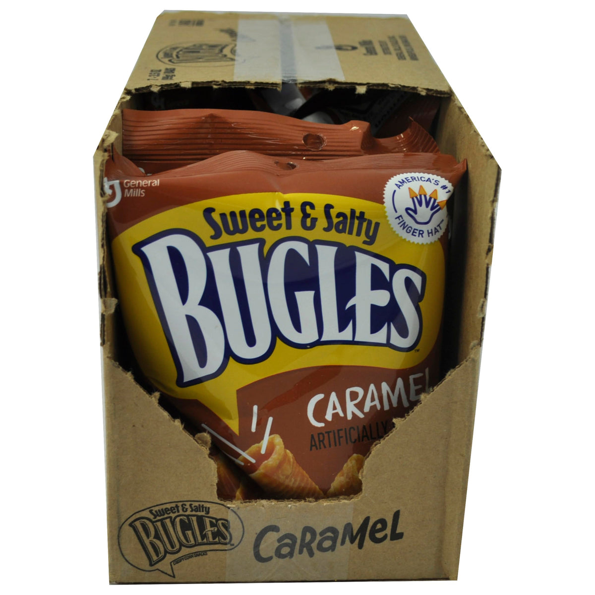 Bugles caramel snacks snack-time idea illustrating quick crunch during breaks.