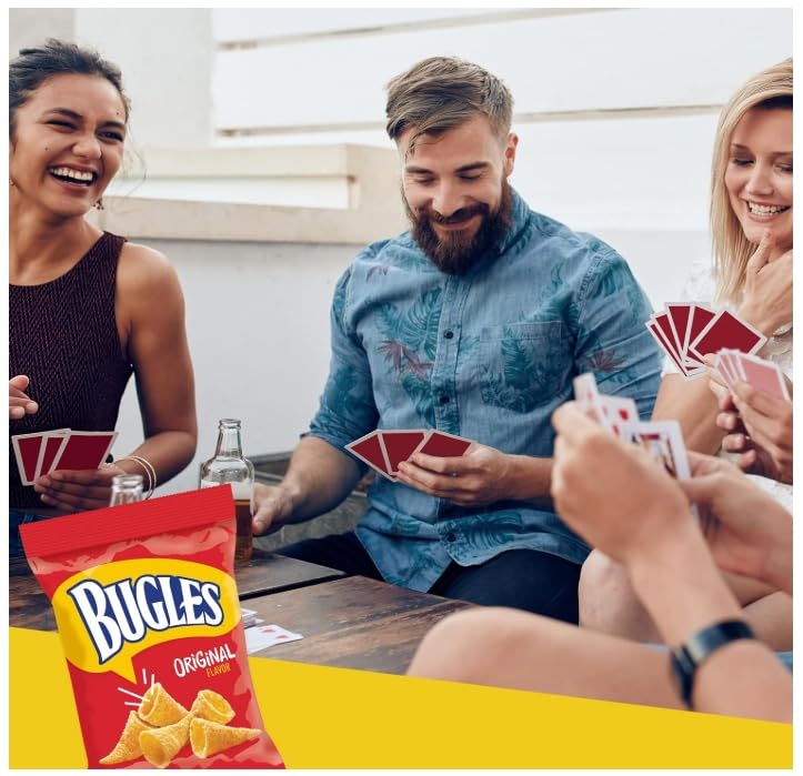Bugles Original chips on a kitchen counter ready to enjoy.