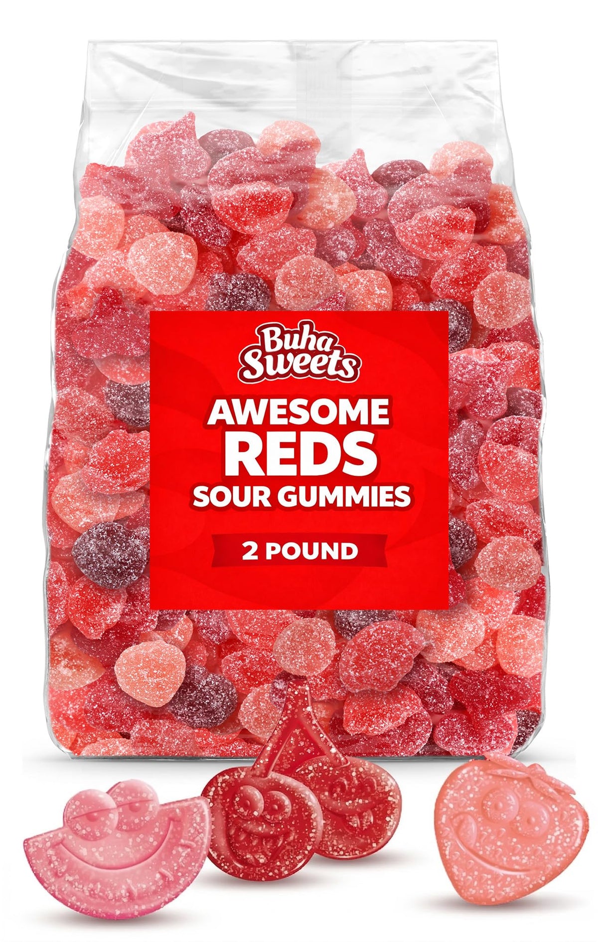 Buha Sweets Awesome Red Sour Gummies bulk bag ready for parties and sharing.