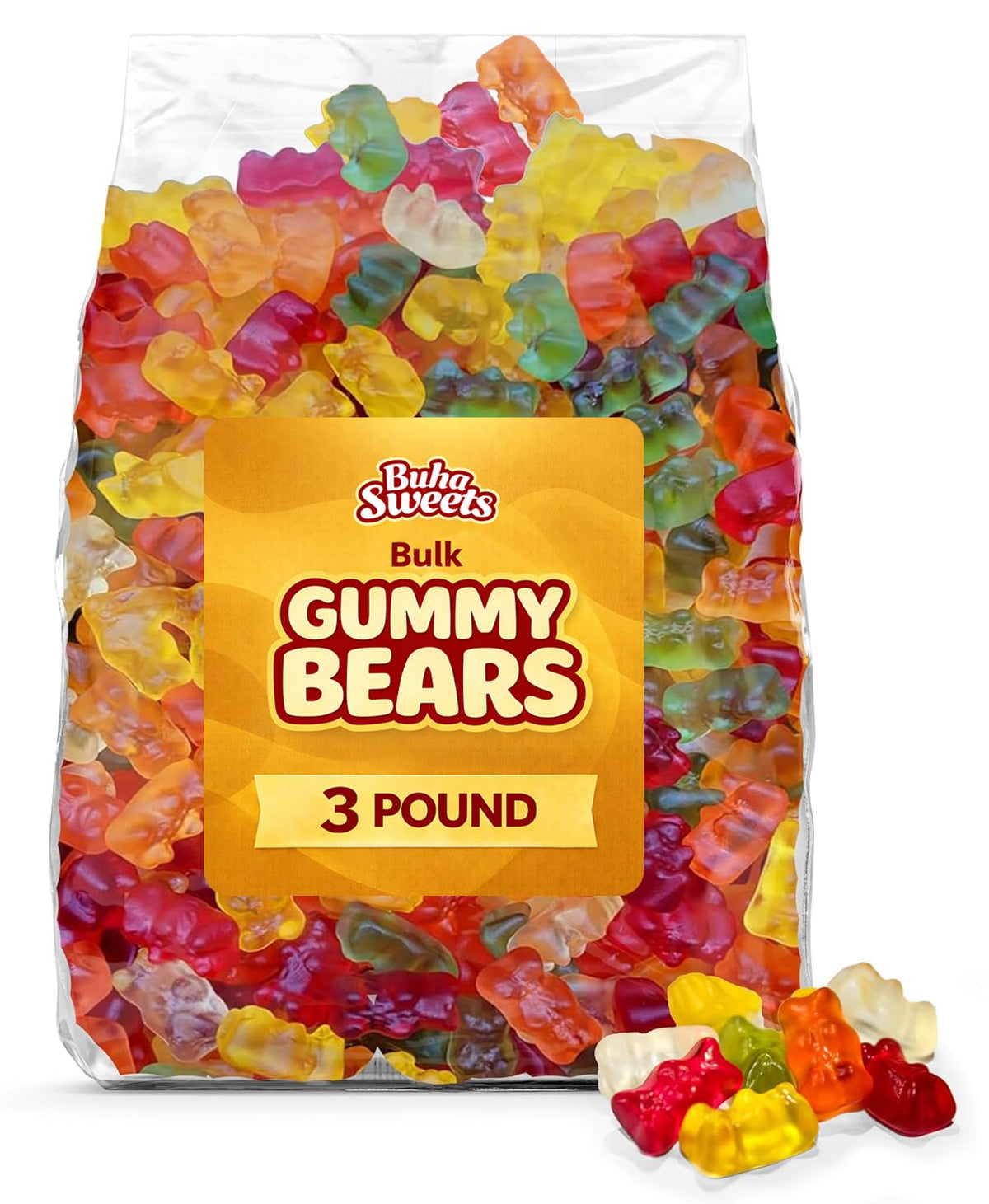 Buha Sweets bulk gummy bears in a 3 lb bag, perfect for stocking jars and party prep