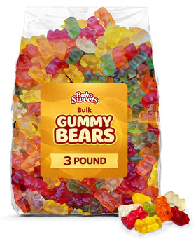 Buha Sweets bulk gummy bears in a 3 lb bag, perfect for stocking jars and party prep