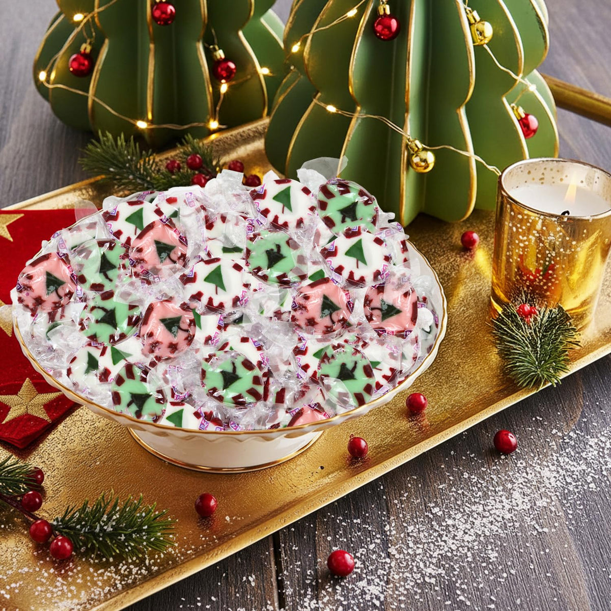 Buha Sweets Christmas nougat wintergreen wrapped, great for office candy bowls and celebrations.