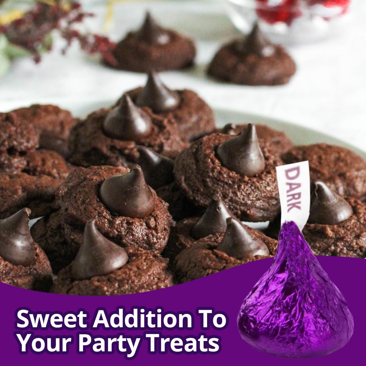 Dark chocolate kisses crown cupcakes with a smooth, mildly sweet finish.