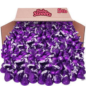 Buha Sweets bulk dark chocolate kisses in purple foil for party buffets.