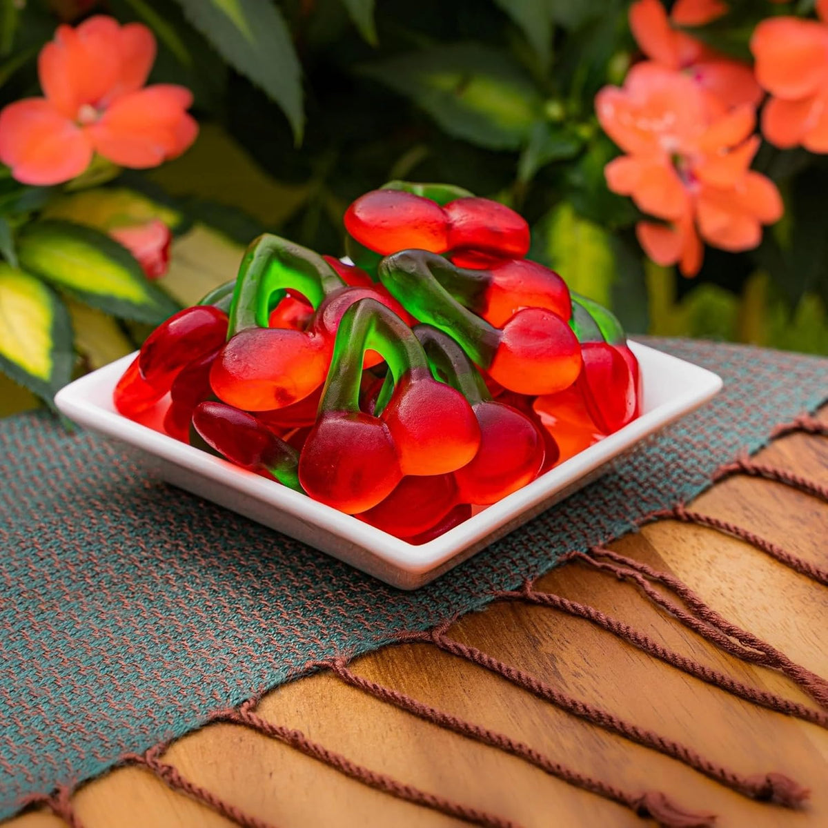 Buha Sweets Happy Cherries gummies feature bright cherry shape ideal for candy displays.