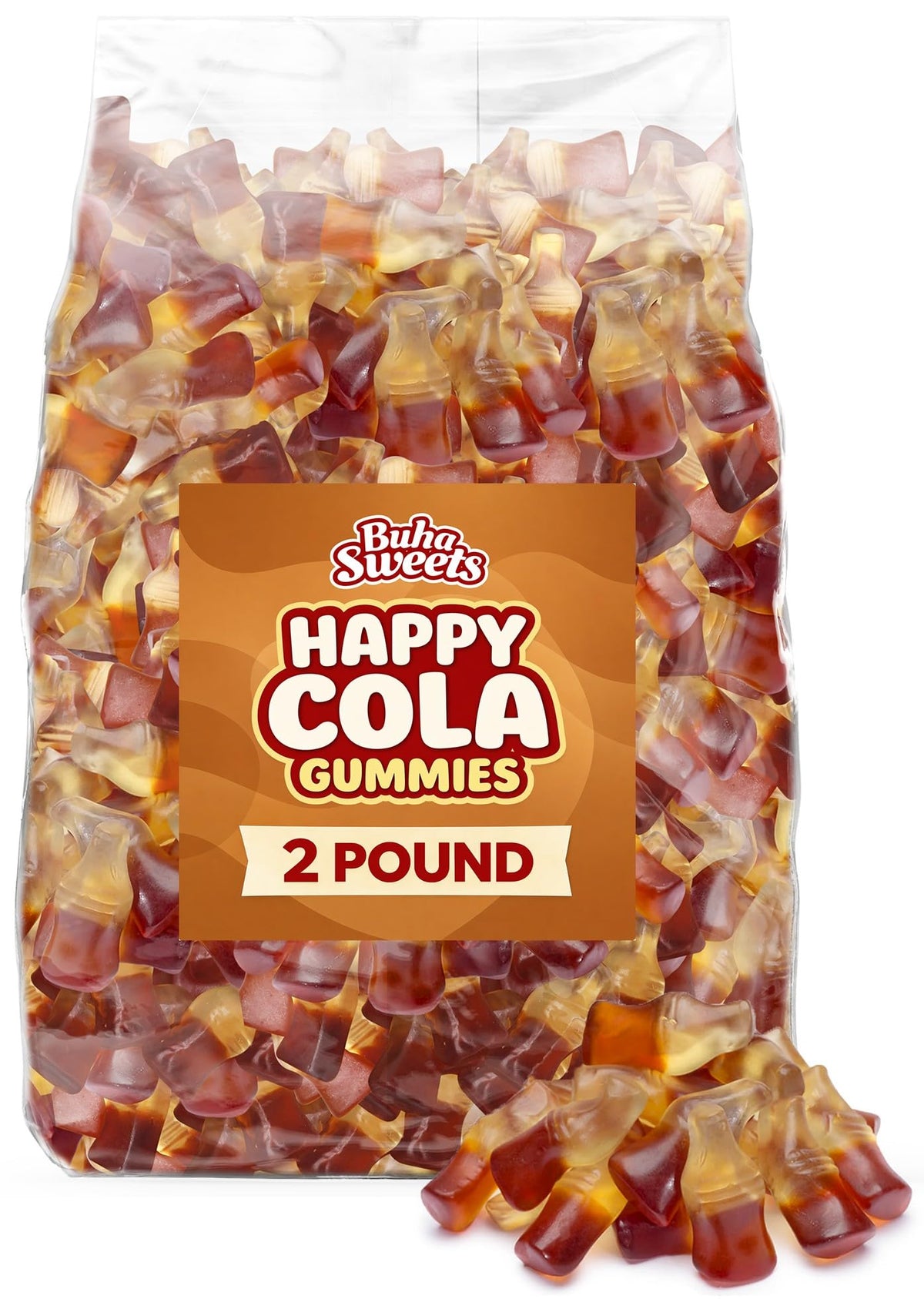 Buha Sweets Happy Cola gummy bottles on display for party buffets.
