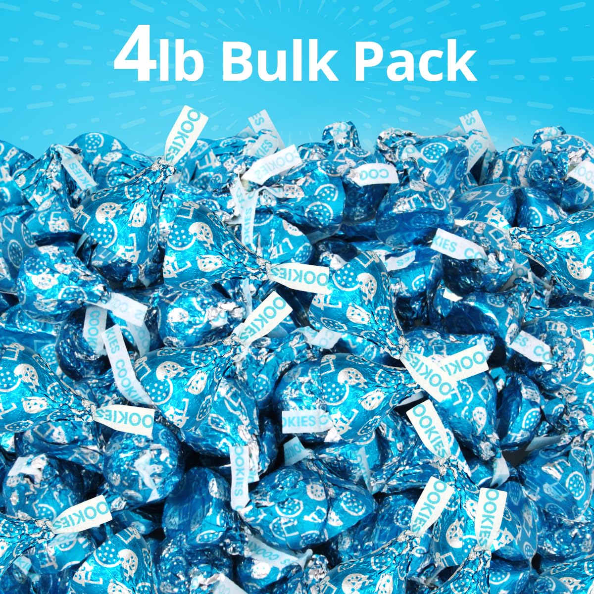 Closeup of Buha Sweets blue-pack Cookies and Cream Kisses, highlighting creamy center.