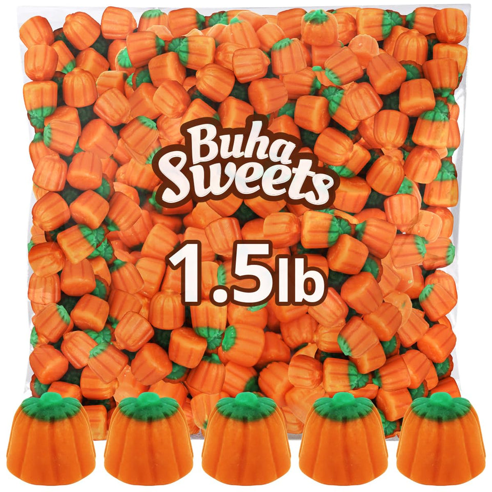 Buha Sweets Mellowcreme Pumpkins Candy bag colorfully displayed for Halloween treats