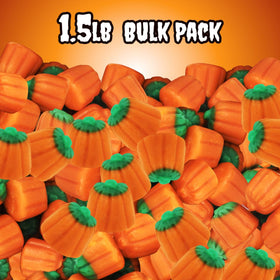 Close-up of creamy mellowcreme texture on pumpkin candies