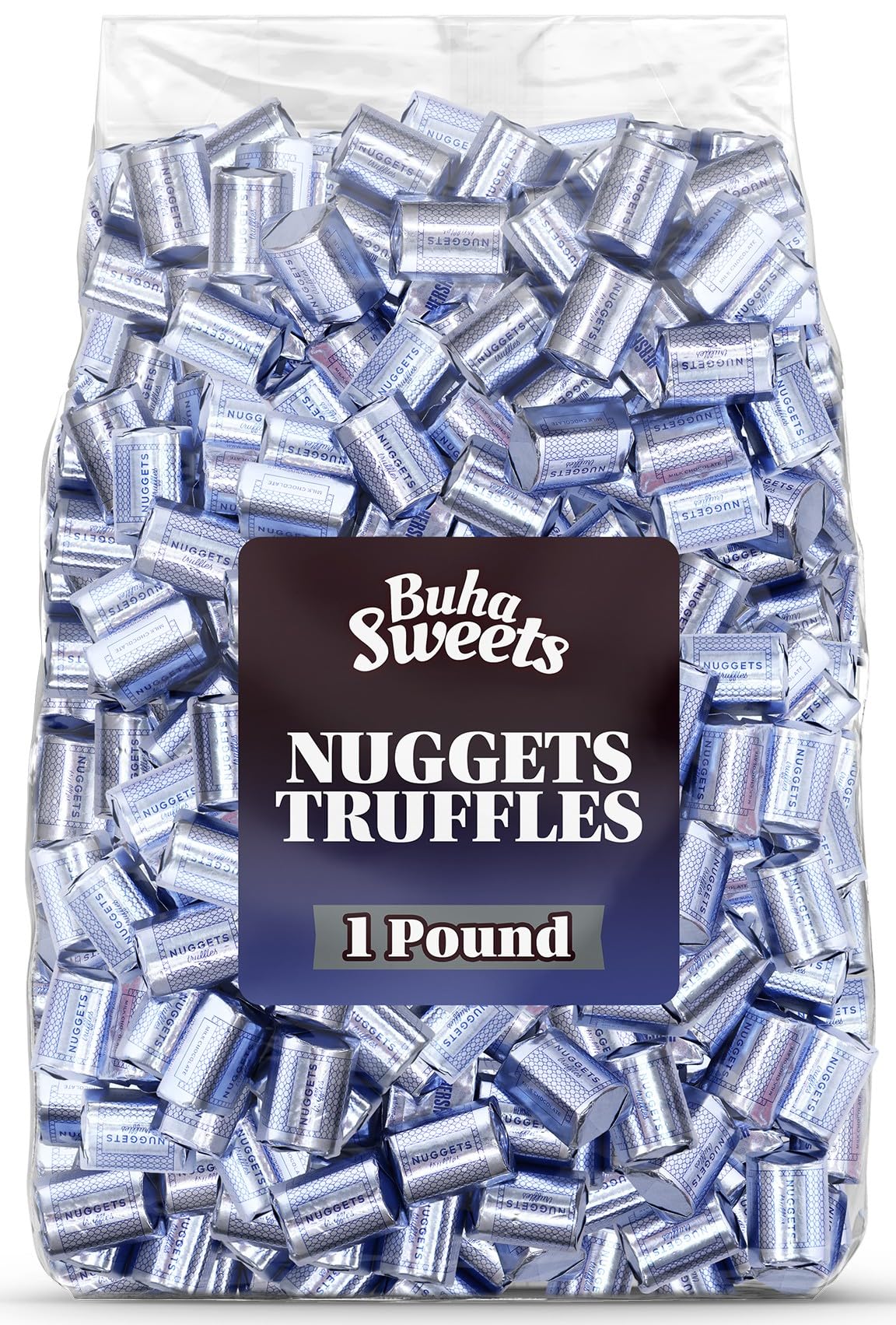 Buha Sweets milk chocolate nuggets in a 1 lb bag, ideal for party buffets