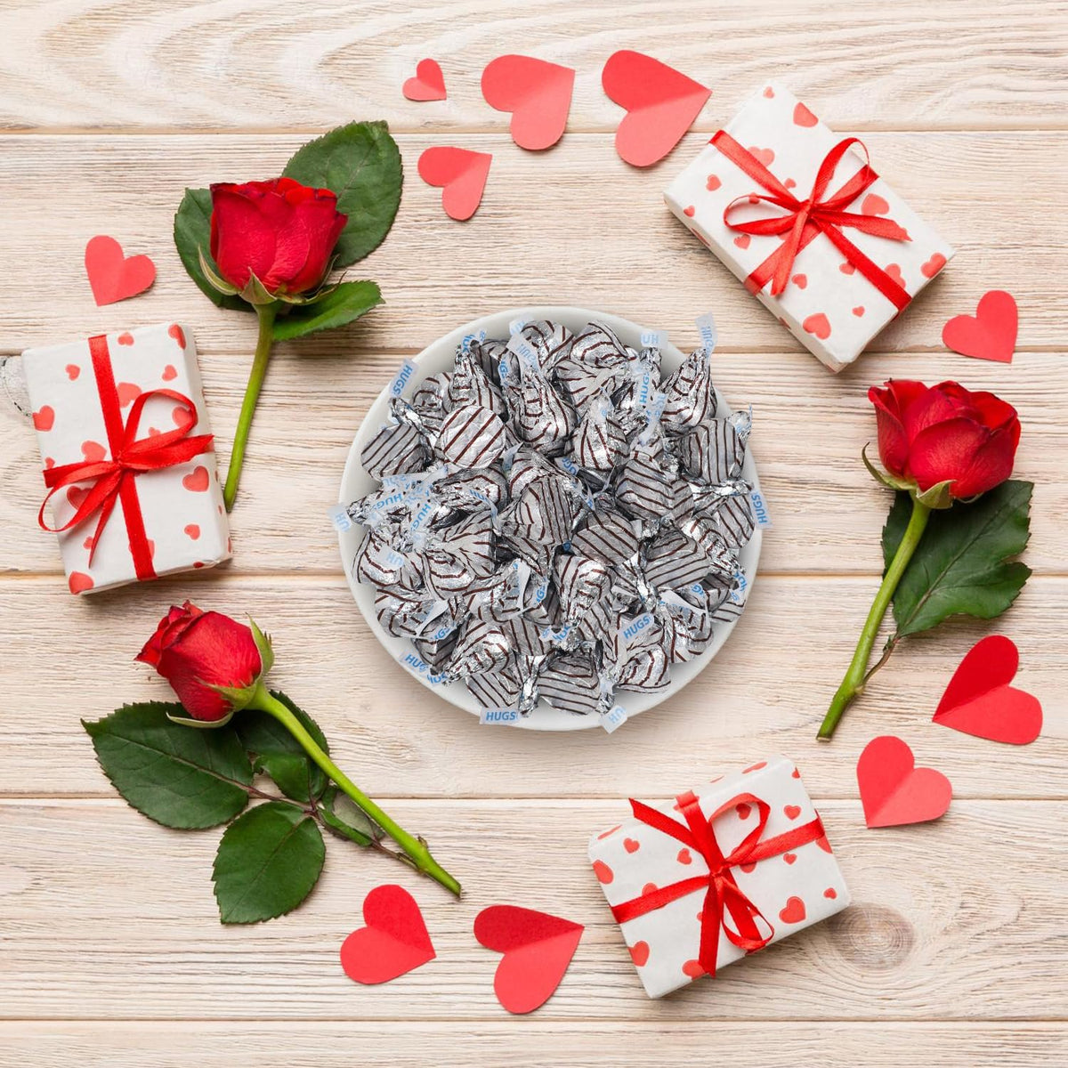 Office celebration setup with Buha Sweets Hugs for quick treats.