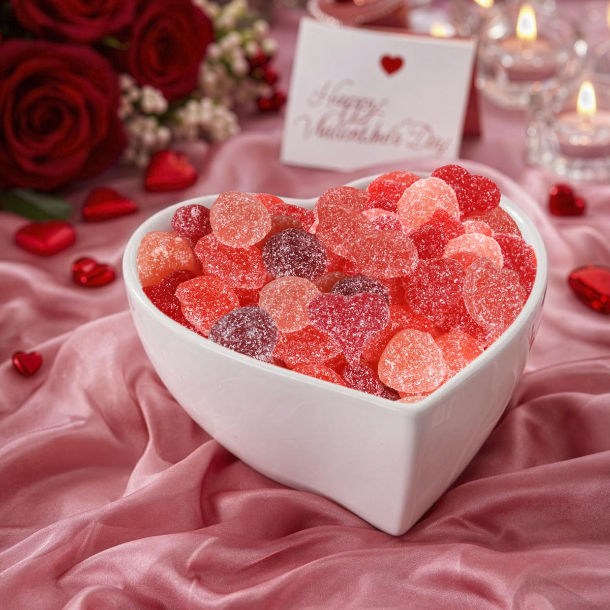 Buha Sweets red gummy display in a party bowl to spark snack tables.