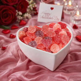 Buha Sweets red gummy display in a party bowl to spark snack tables.
