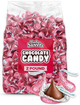 Buha Sweets pink-wrapped milk chocolate bulk bag ready for party sharing