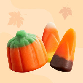 Pumpkin-shaped Buha Sweets candies adding playful autumn charm to desserts.